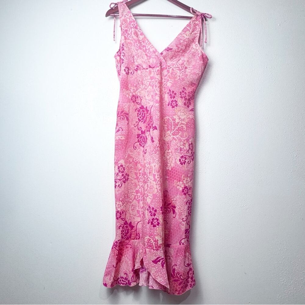 Vintage Pink Floral Sleeveless Ruffle Hem Midi Dress Women’s Size Medium - Picture 10 of 14